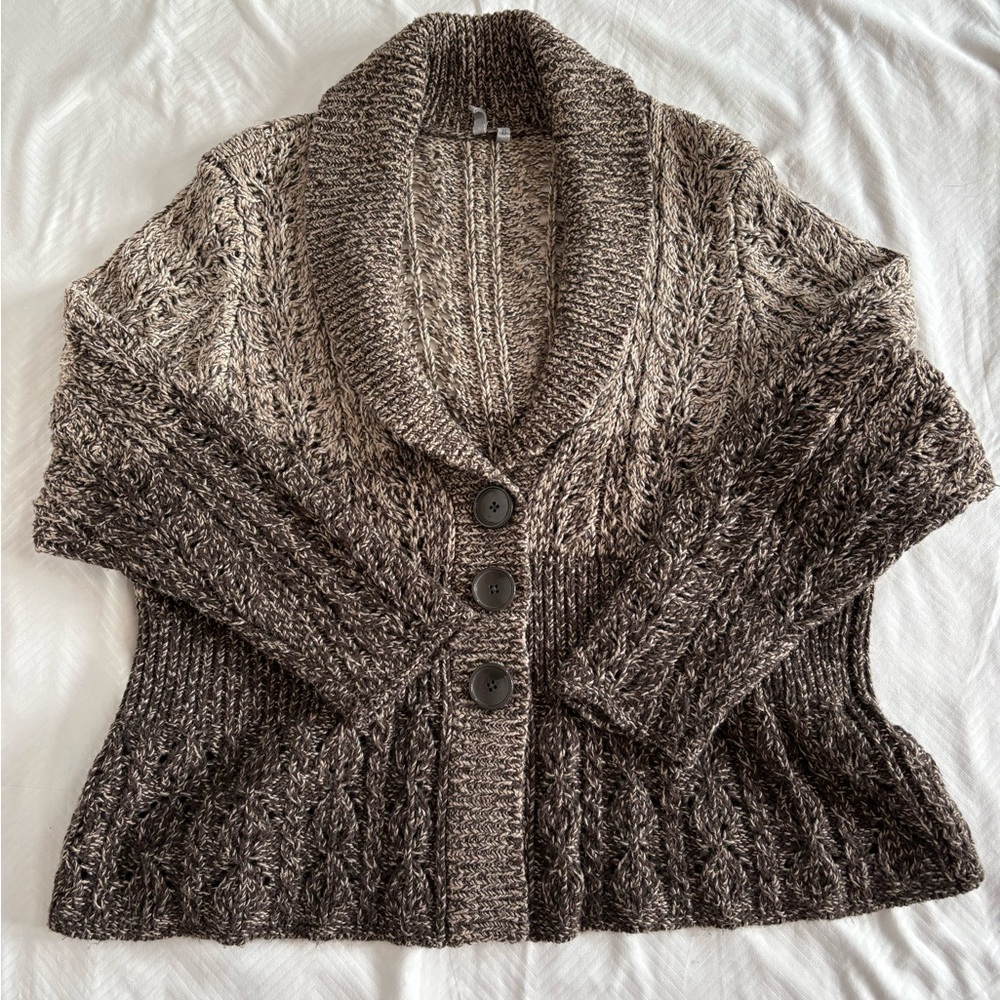 Caslon Women Brown Cardigan Knit Sweater Long Sleeve Peplum Cozy Angora Blend 3X